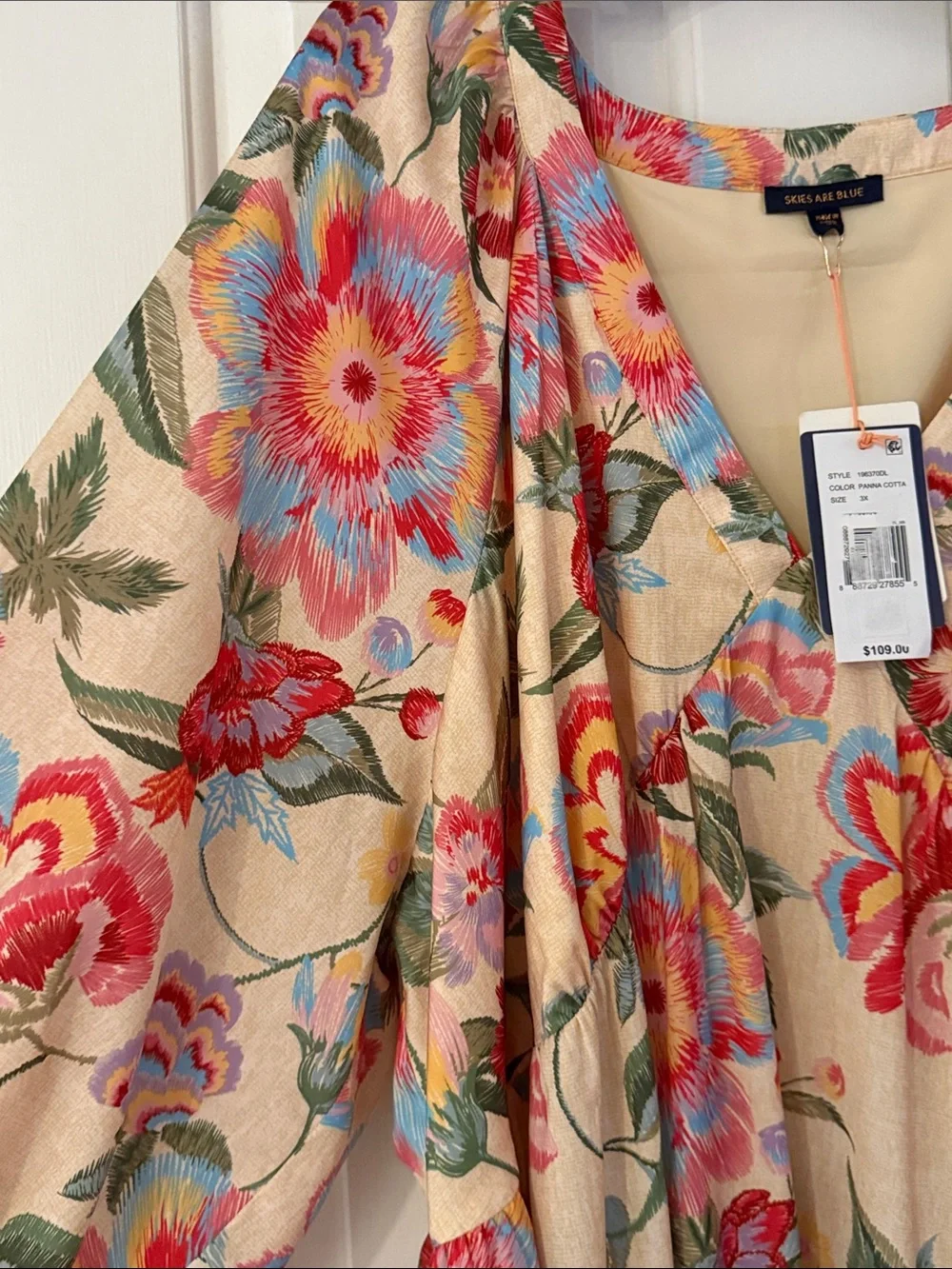 Skies Are Blue Floral Maxi Dress in Cream with Red & Blue Blooms - Picture 6 of 7